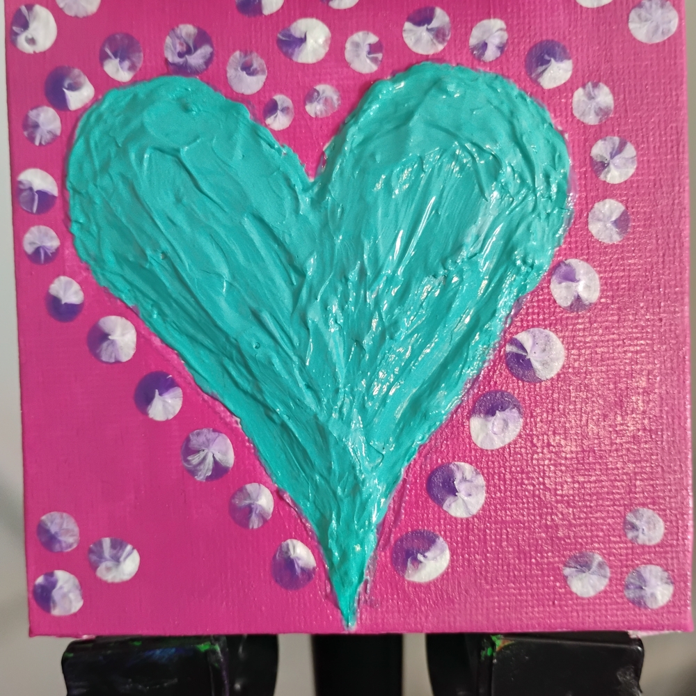 Vibrant Heart Canvas Art - Pink and Teal